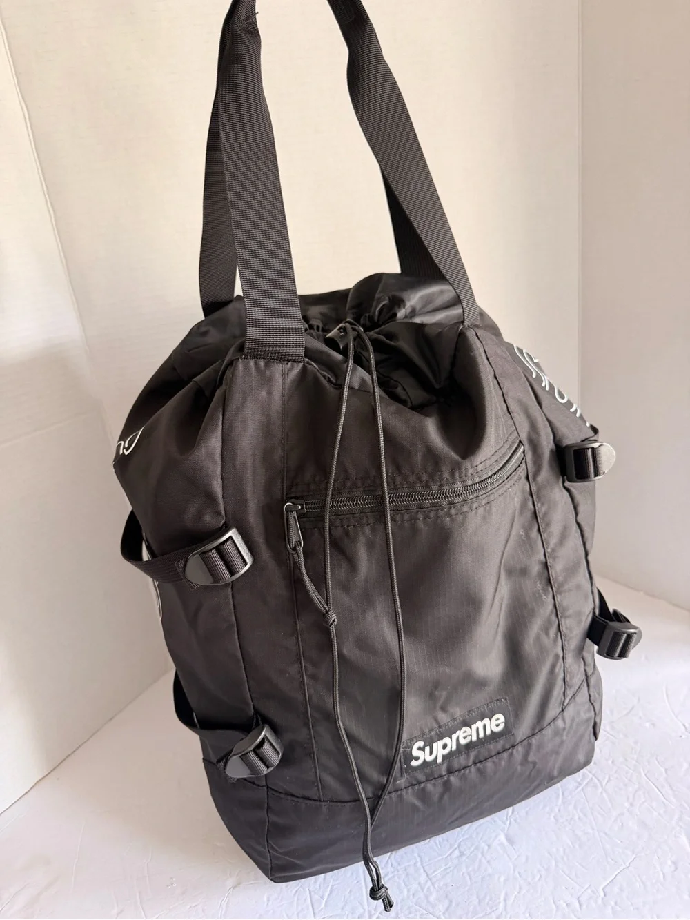 Supreme Black Drawstring tote backpack SS19